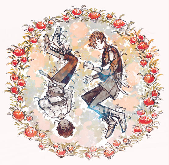 Loris and Indri sleeping within a fairy circle of fly agaric mushrooms.